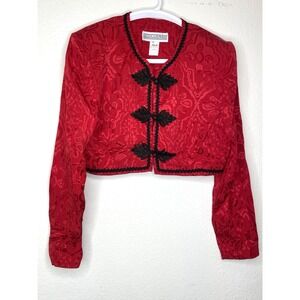 Vintage Jessica Howard Cardigan Black & Red  Cropped Oriental Top Jacket Size 12